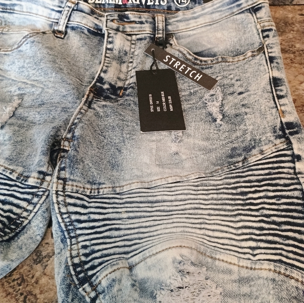 Boys denim jean shorts Denim Rivets Size 14 Urban Shorts - Picture 5 of 8